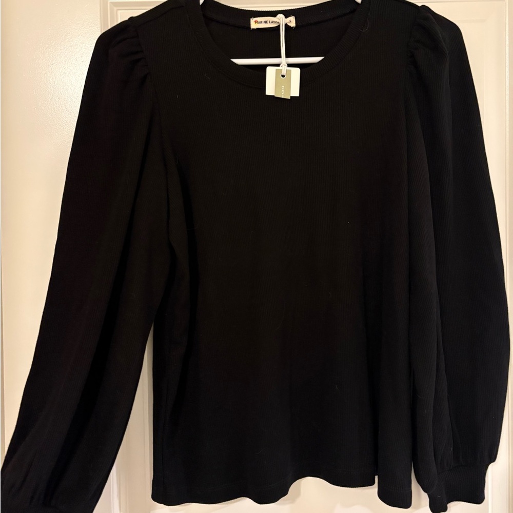 Marine Layer Black Ribbed Puff Sleeve Top | Fall 2023 | Sustainable